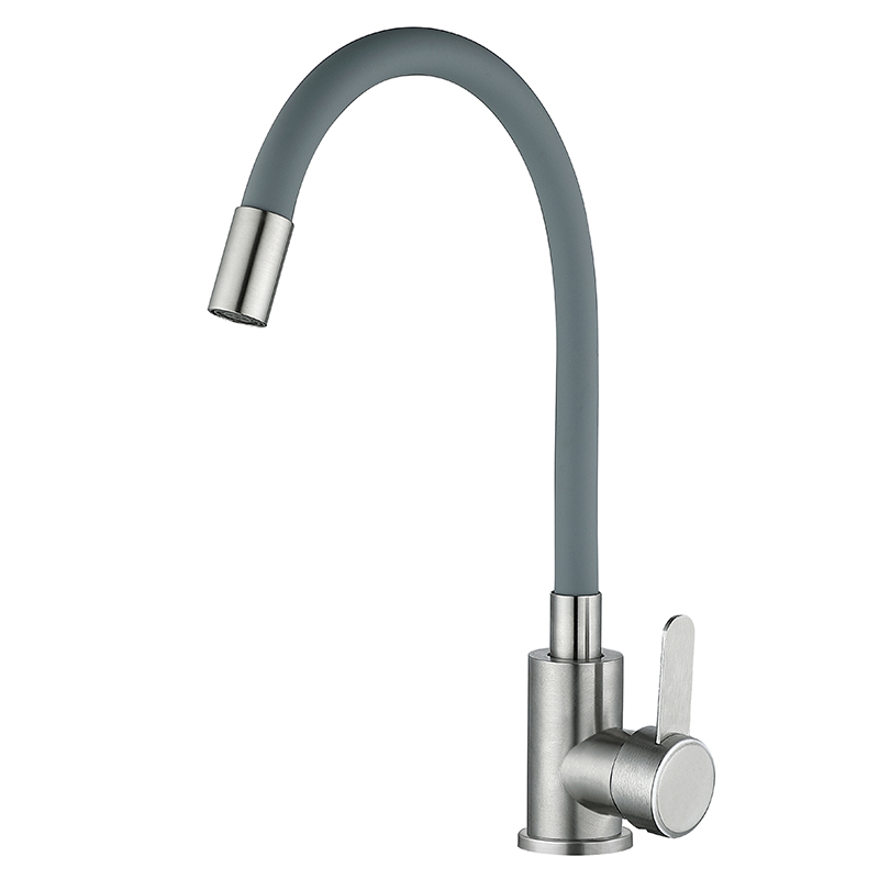 Смеситель для кухни MIXXUS FAN-011 Refl.Gray с серым гибким изливом нержавеющая сталь (MI6106)
