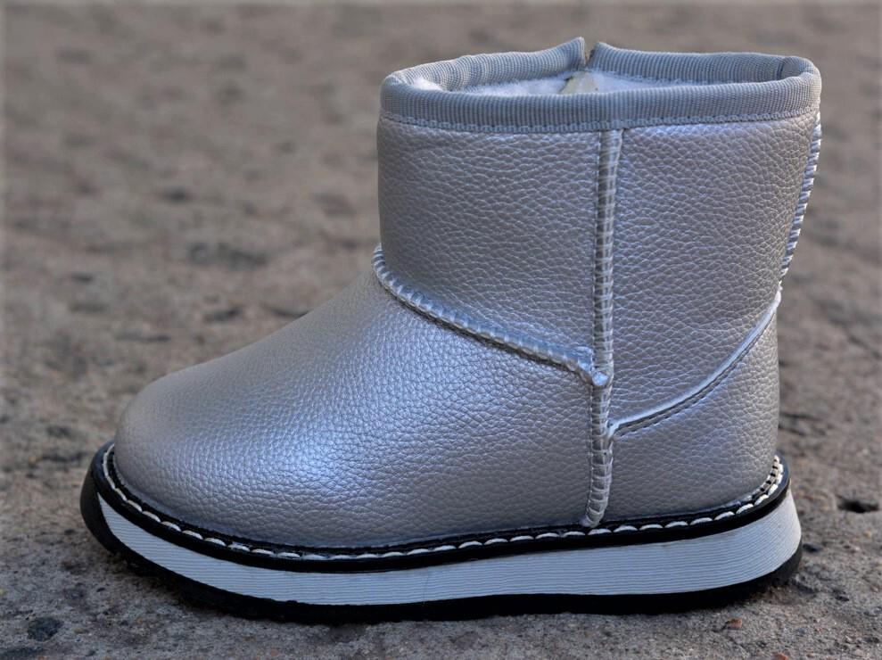 Угги детские кожаные р. 28 Серебряный (11376552)