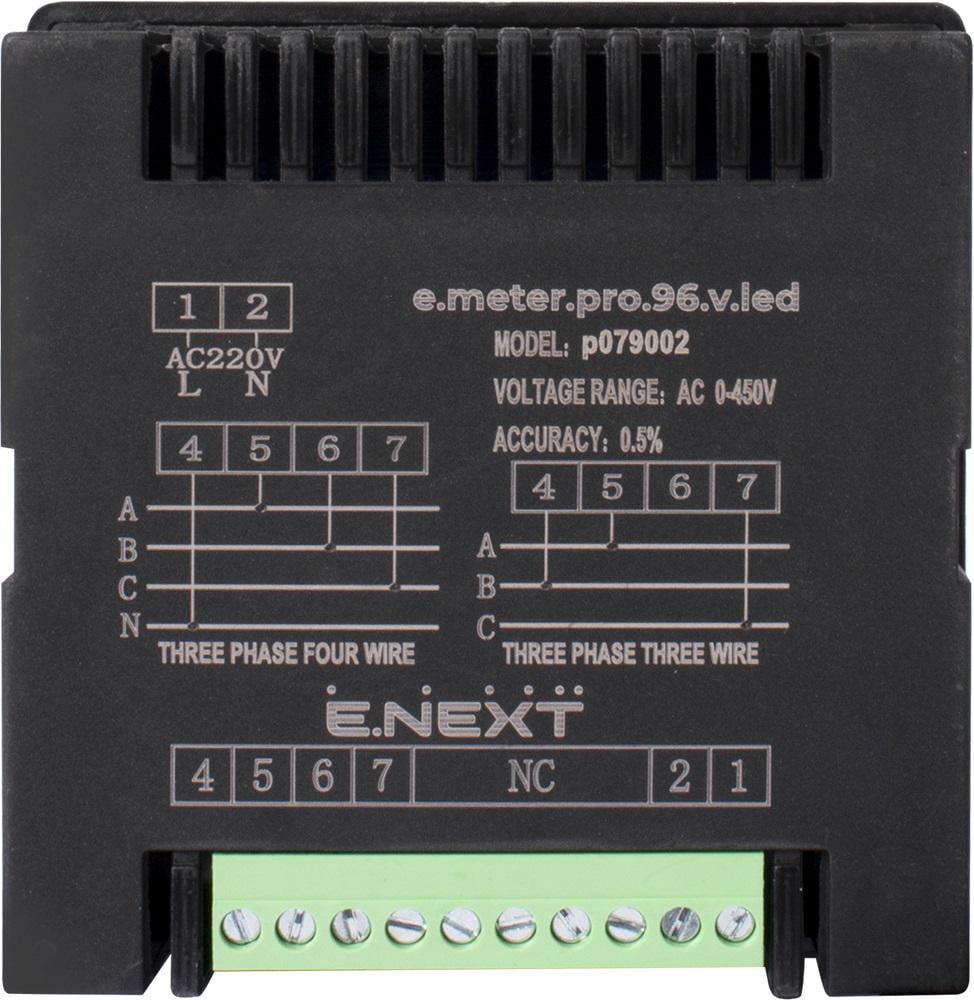 Вольтметр цифровой E.NEXT e.meter.pro.96.v.led трехфазный 0-450 В 230 В АС 96х96x55 мм врезной (p079002) - фото 3 Вольтметр цифровой E.NEXT e.meter.pro.96.v.led трехфазный 0-450 В 230 В АС 96х96x55 мм врезной (p079002) - фото 3
