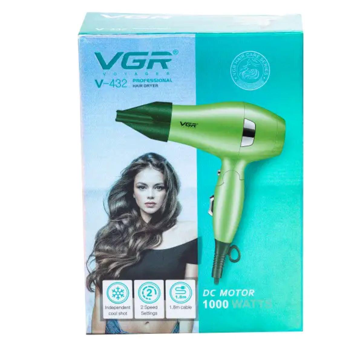 Фен для волосся VGR HPV432 з концентратором 1000 Вт Зелений (3968) - фото 12 Фен для волосся VGR HPV432 з концентратором 1000 Вт Зелений (3968) - фото 12