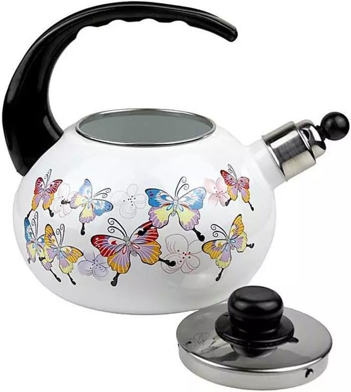 Чайник эмалированный Kamille Бабочки со свистком 2,5 л - фото 3