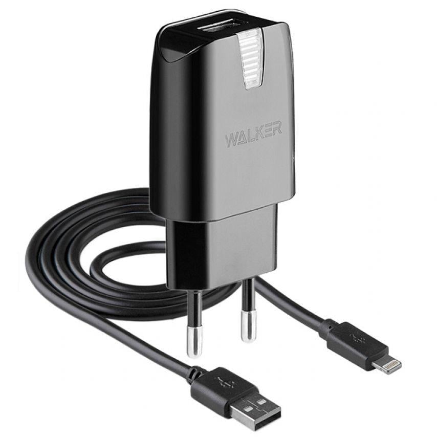 Зарядний пристрій мережевий/адаптер 2в1 WALKER WH-21 1USB/2.1A + Data Cable USB to Lightning Black Зарядний пристрій мережевий/адаптер 2в1 WALKER WH-21 1USB/2.1A + Data Cable USB to Lightning Black