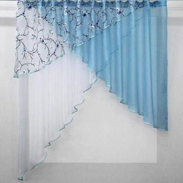 Занавеска на кухню/балкон шифон/органза 290х170 см Голубой/Белый (00к 59-349)