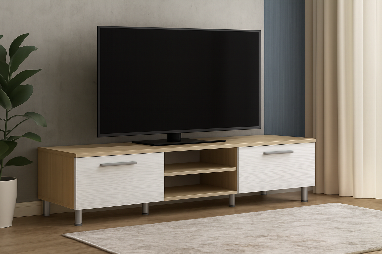 Тумба под ТВ Kompanit МГ-2 ТВ-1 с дверцей и полками 170 см Дуб сонома/Белый (31366633)