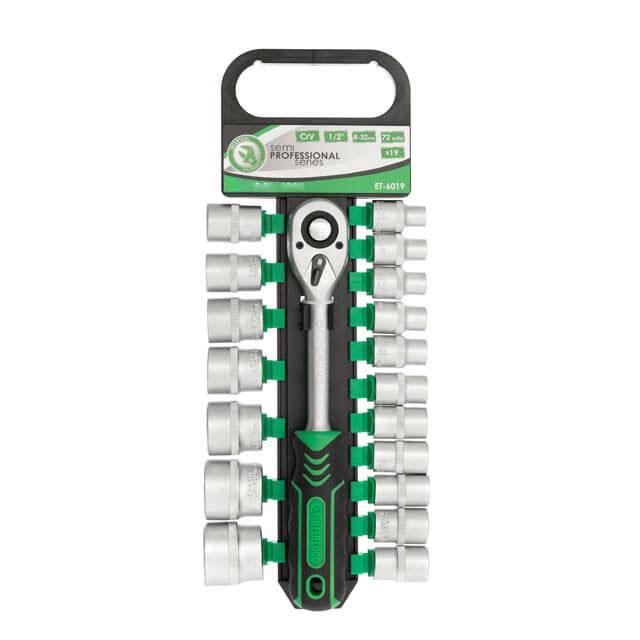 Набір головок Intertool з рукояткою з храповим механізмом 1/2" 8-32 мм 19 од. (000026458)