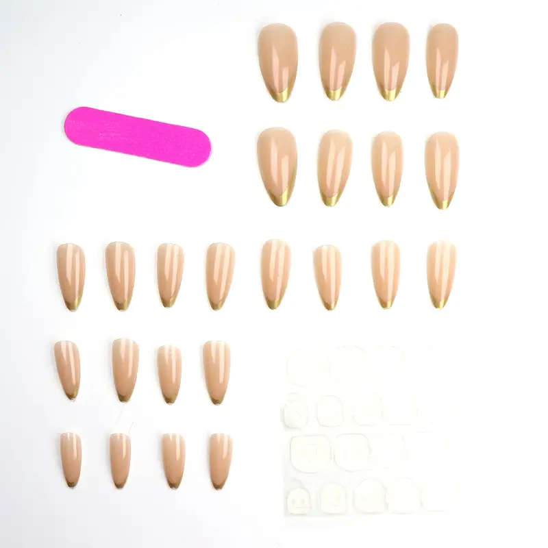 Ногти накладные Миндаль средней длины с клеевыми стиками 24 шт. Золотистый френч (3000003700) - фото 5 Ногти накладные Миндаль средней длины с клеевыми стиками 24 шт. Золотистый френч (3000003700) - фото 5