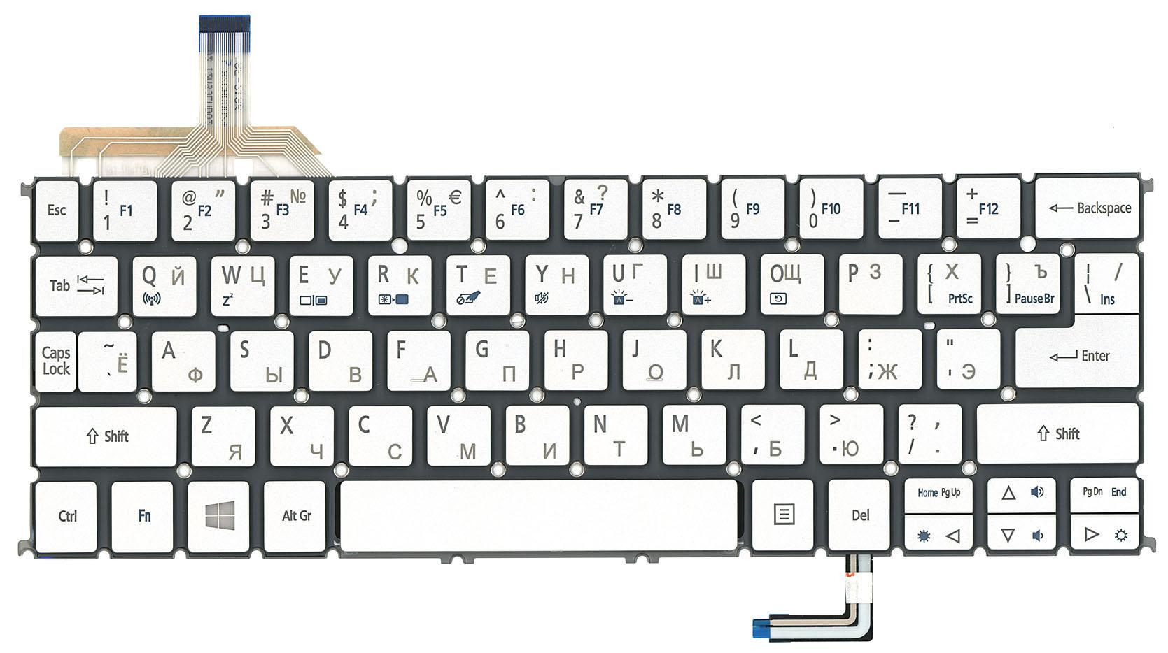 Клавиатура для ноутбука Acer Aspire S7-191 с подсветкой Light No Frame Silver