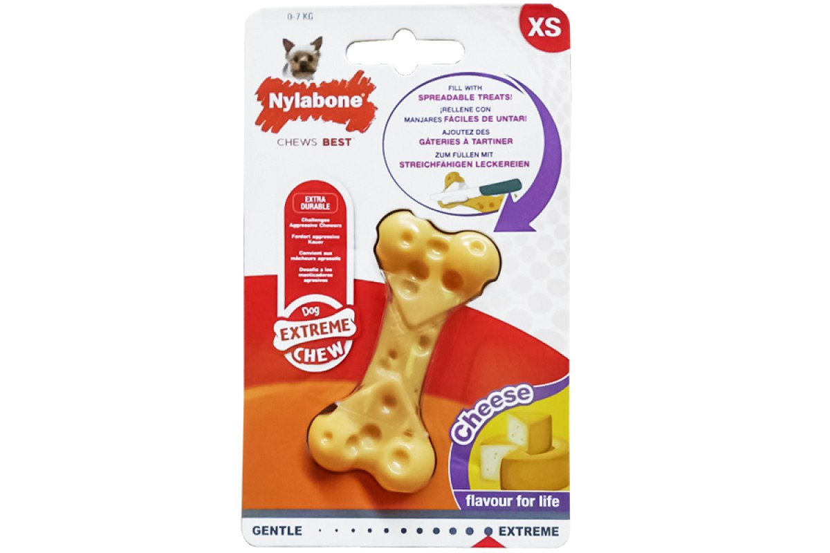 Іграшка жувальна Nylabone Extreme Chew Cheese Bone XS зі смаком сиру для собак до 7 кг (20038922)