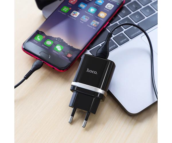 Устройство сетевое зарядное Hoco C12Q 3.0A QC 3.0 microUSB 1 м Black - фото 2