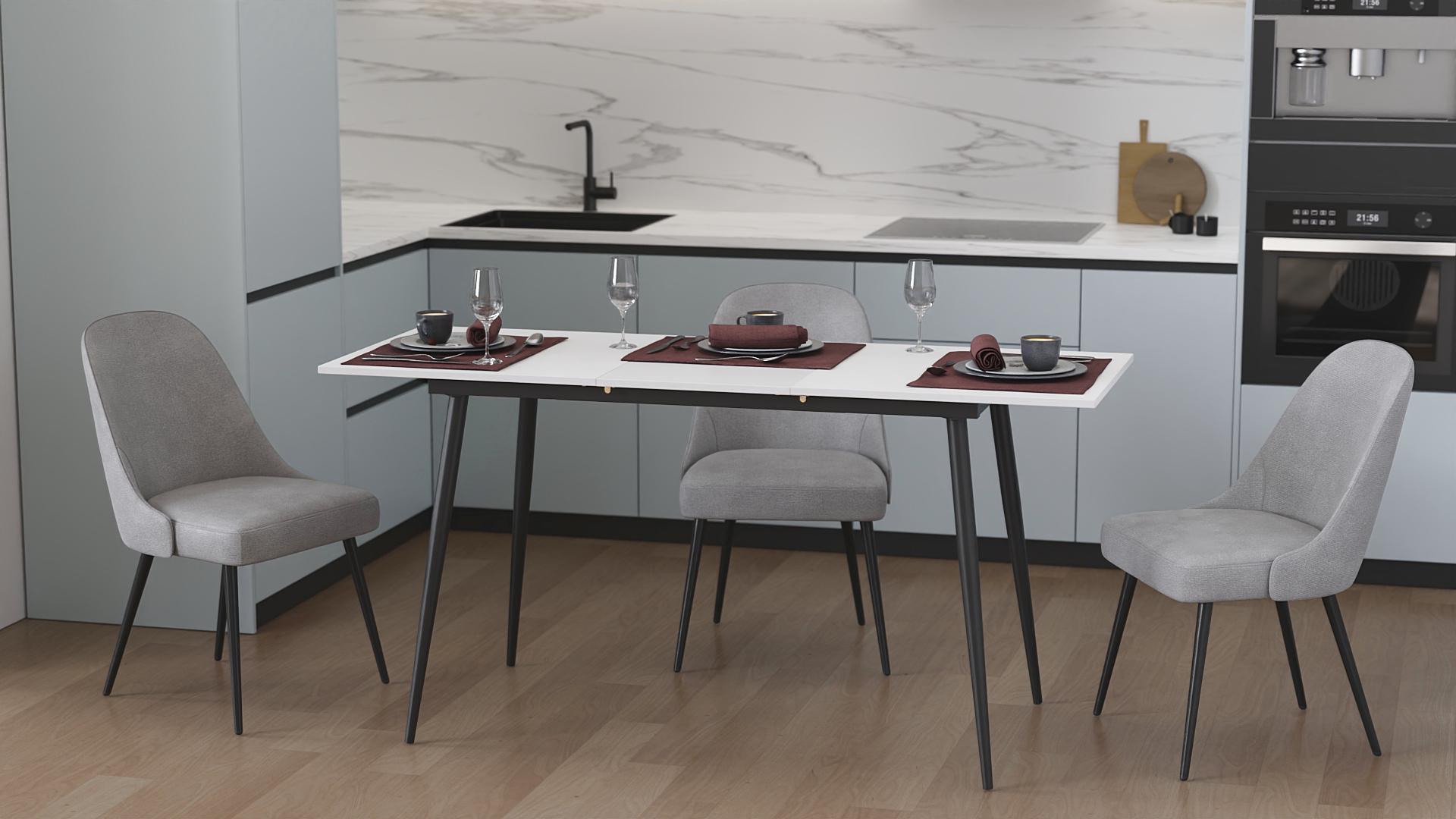 Обідній стіл розкладний Ferrum-decor Данді на конусних ногах метал/ДСП 16 мм 75x120/160x60 см Чорний/Білий (FRD-106775) Обідній стіл розкладний Ferrum-decor Данді на конусних ногах метал/ДСП 16 мм 75x120/160x60 см Чорний/Білий (FRD-106775)