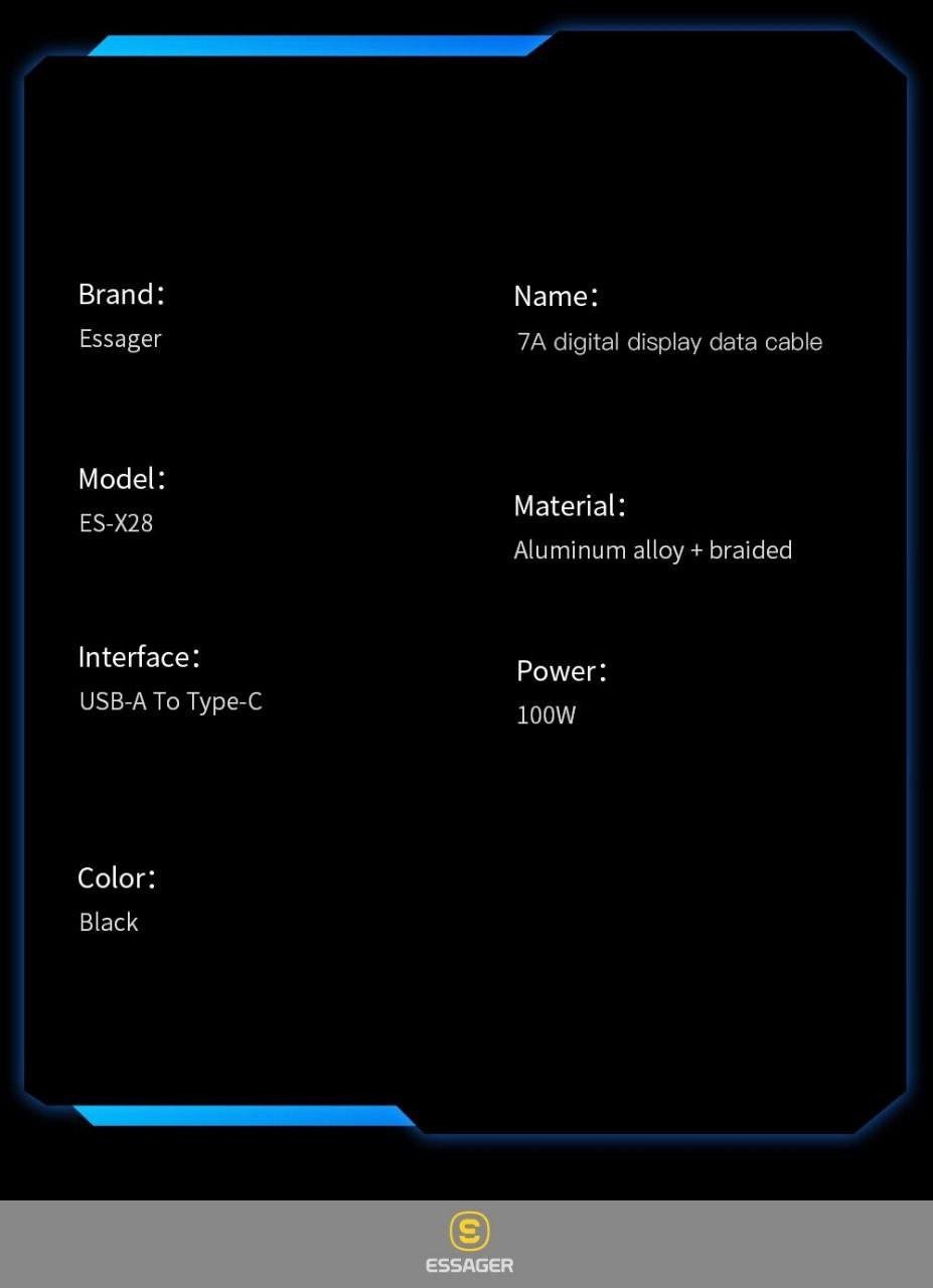 Кабель Essager USB to Type-C PD\QC 100W 7A с дисплеем 1м Black (25397289) - фото 6 Кабель Essager USB to Type-C PD\QC 100W 7A с дисплеем 1м Black (25397289) - фото 6