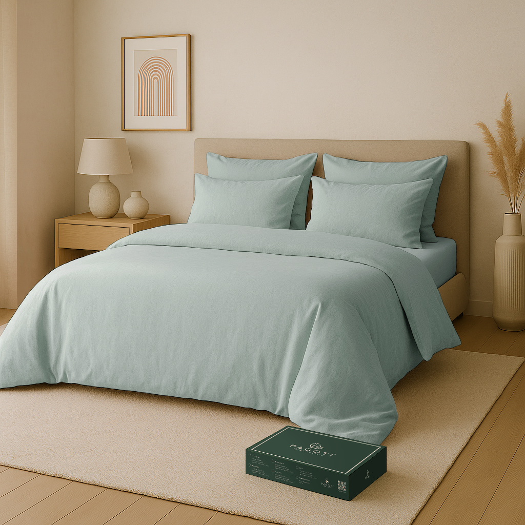 Комплект постельного белья PAGOTI Natura вареный хлопок полуторный / 4х70х70 см Мятный