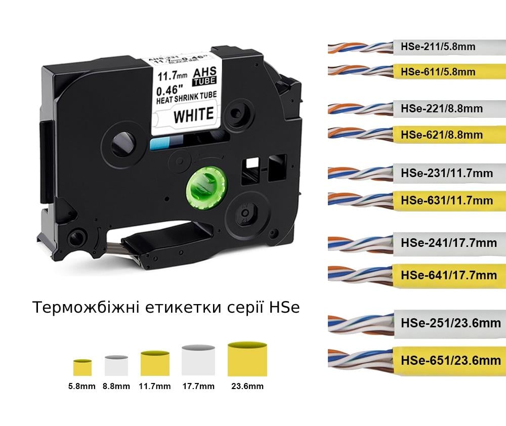 Термоусадочная трубка UKRMARK B-Hs231 d3,6-7,0 мм совместима с BROTHER HSe-231 11,7 мм х 1,5 м Черный на белом (HSe231) - фото 3