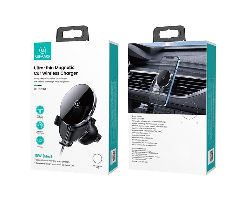 Тримач-безпровідна зарядка для телефону в машину Usams US-CD164 Ultra-Slim Чорний (CD164DZ01) - фото 8
