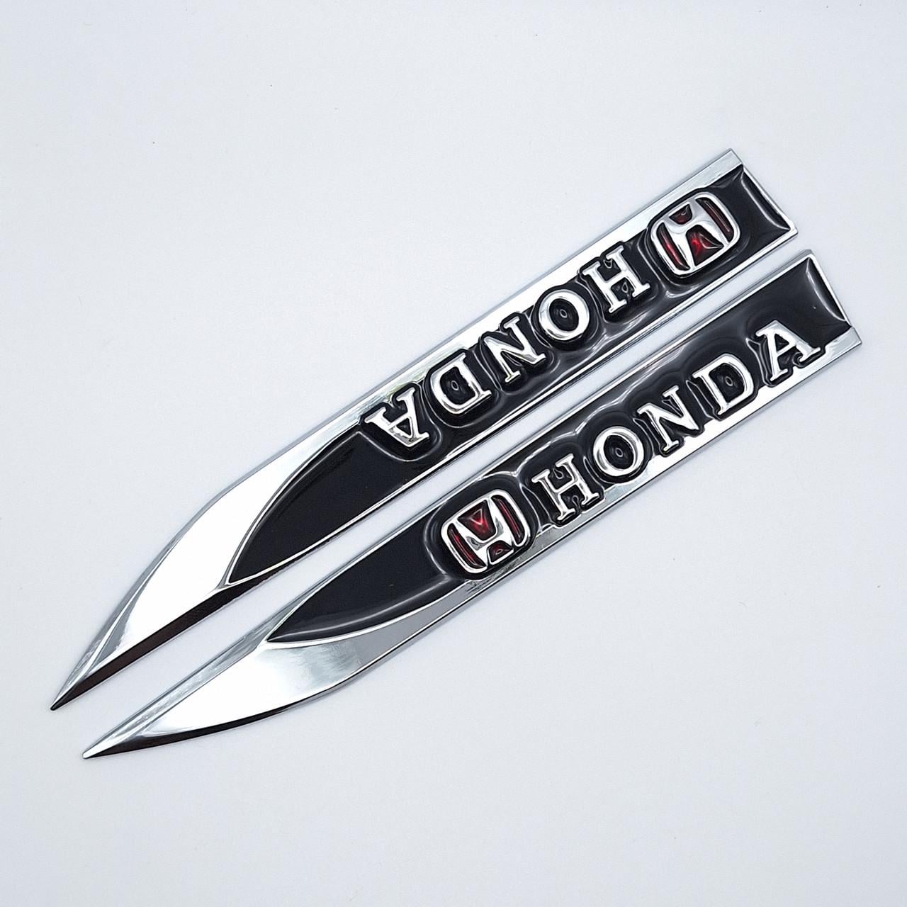 Эмблема на крылья Honda 15х1,8 см Хром/Черный глянцевый (1726898316)