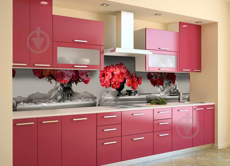 Скинали на кухню Zatarga «Красные Пионы» 600х3000 мм виниловая 3Д наклейка кухонный фартук самоклеящаяся Z180785/2