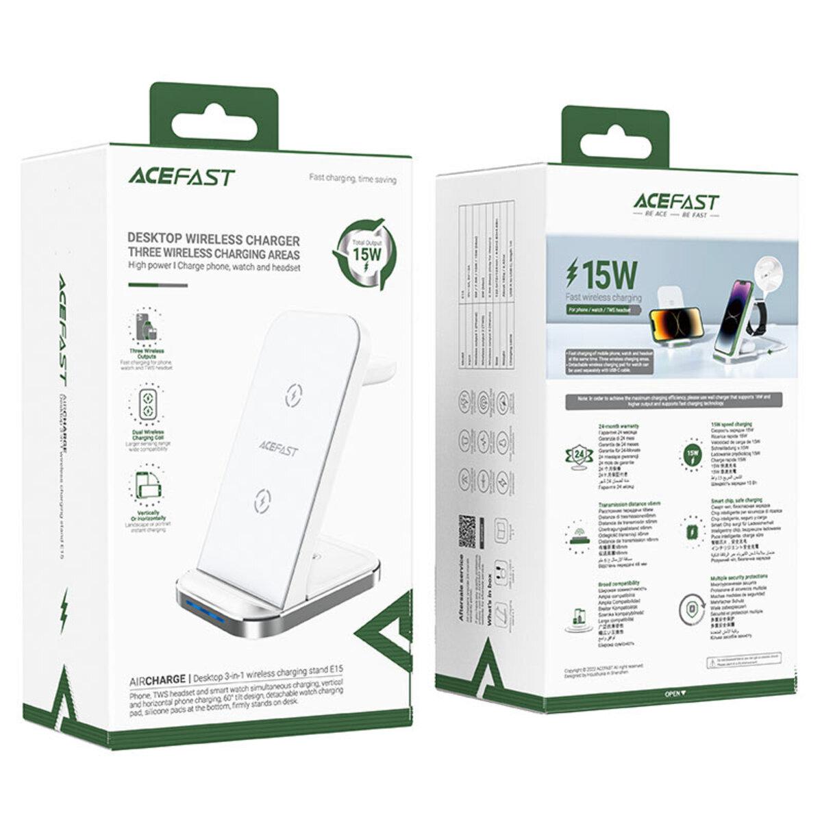 Зарядное устройство беспроводное Acefast E15 desktop 3в1 Wireless Charging Stand White (581099) - фото 4