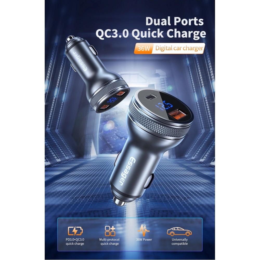 Зарядное устройство для автомобильного Essager 2xUSB qc 3.0 36 W Metall с дисплеем (25397345) - фото 4 Зарядное устройство для автомобильного Essager 2xUSB qc 3.0 36 W Metall с дисплеем (25397345) - фото 4