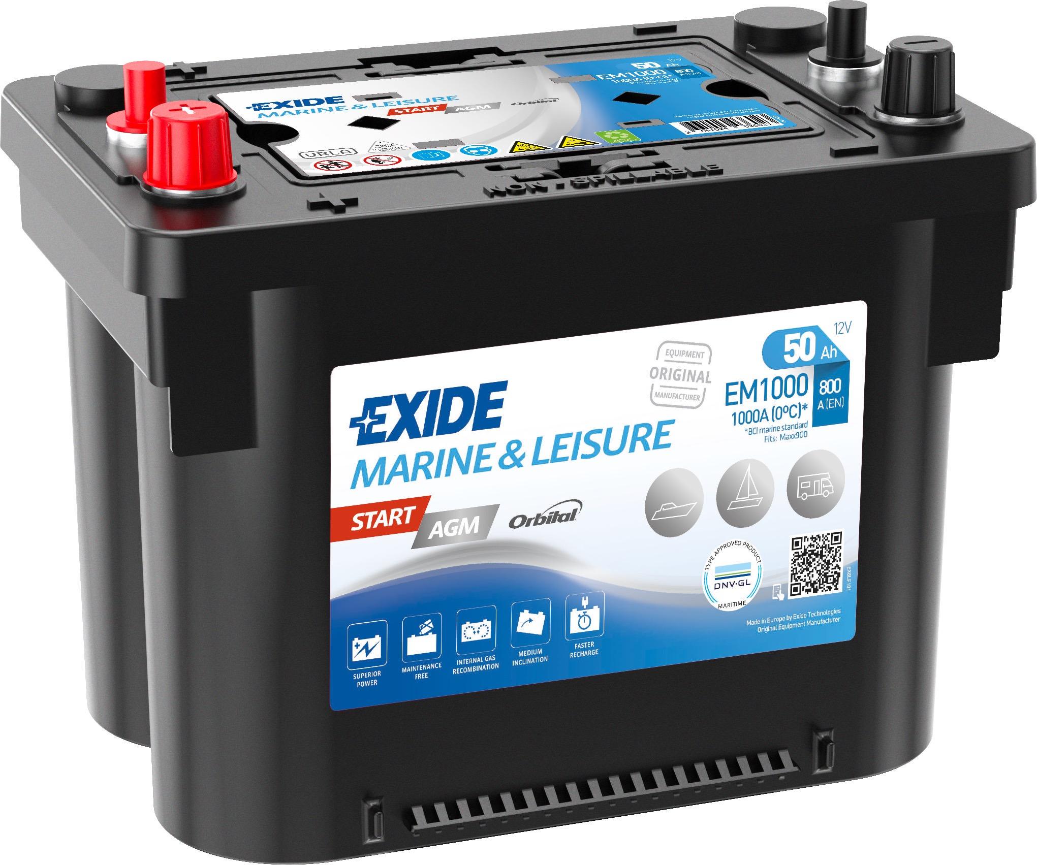 Акумулятор EXIDE MARINE/LEISURE для човнів AGM 6СТ-50Ah 800А EN/EM1000 (26891812)