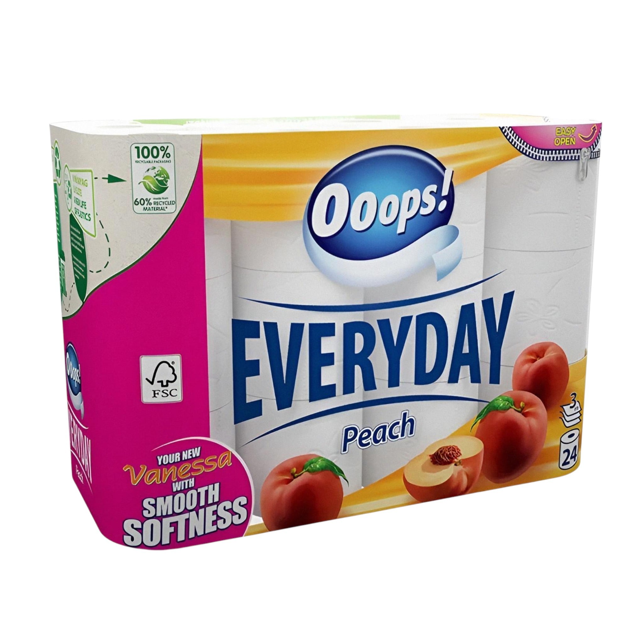 Туалетний папір Ooops! EveryDay Персиковий тришаровий 24 шт. (701791CG)