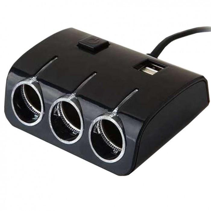 Автомобильный разветвитель UKC 1506A+2 USB 120 W Черный