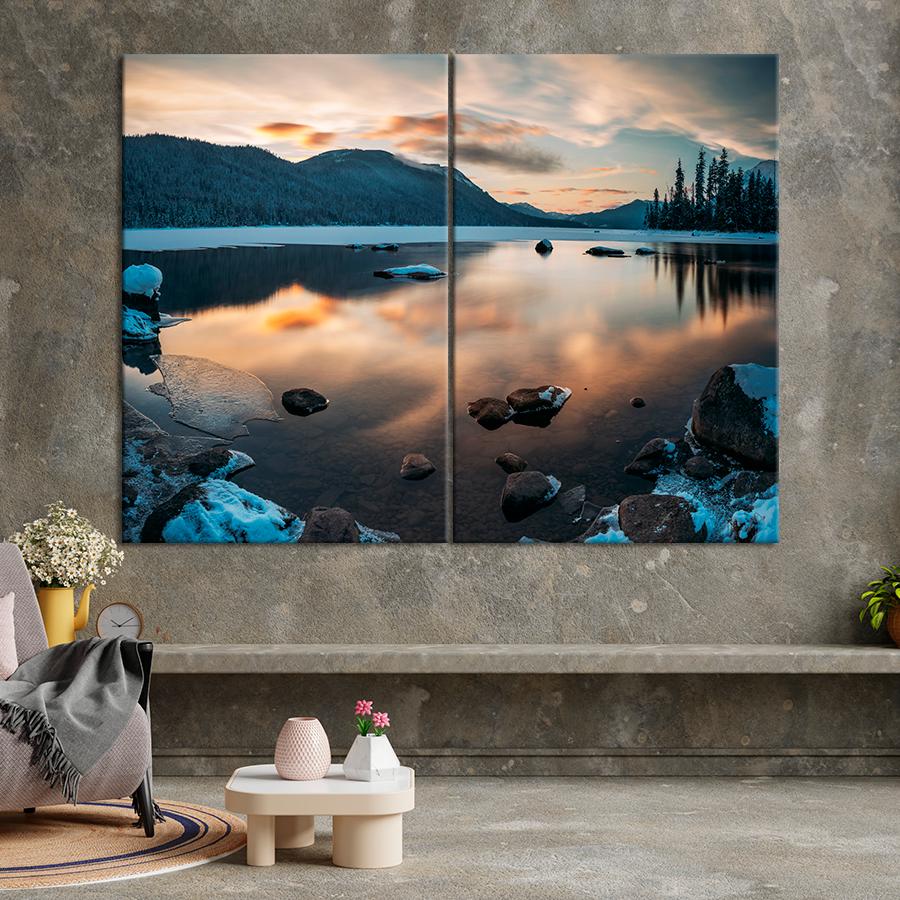 Картина природа Озеро на берегу северных гор 165x122 см (A1074-2)