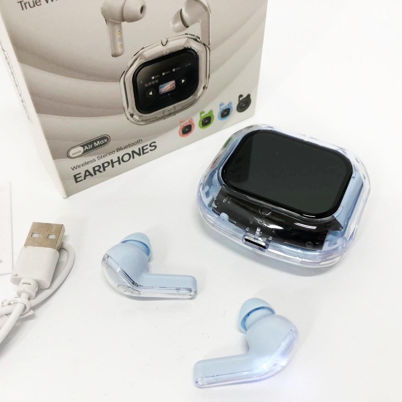 Навушники бездротові вакуумні TWS з дисплеєм LED вологозахист IPx4 Bluetooth 5.4 з кейсом Блакитний
