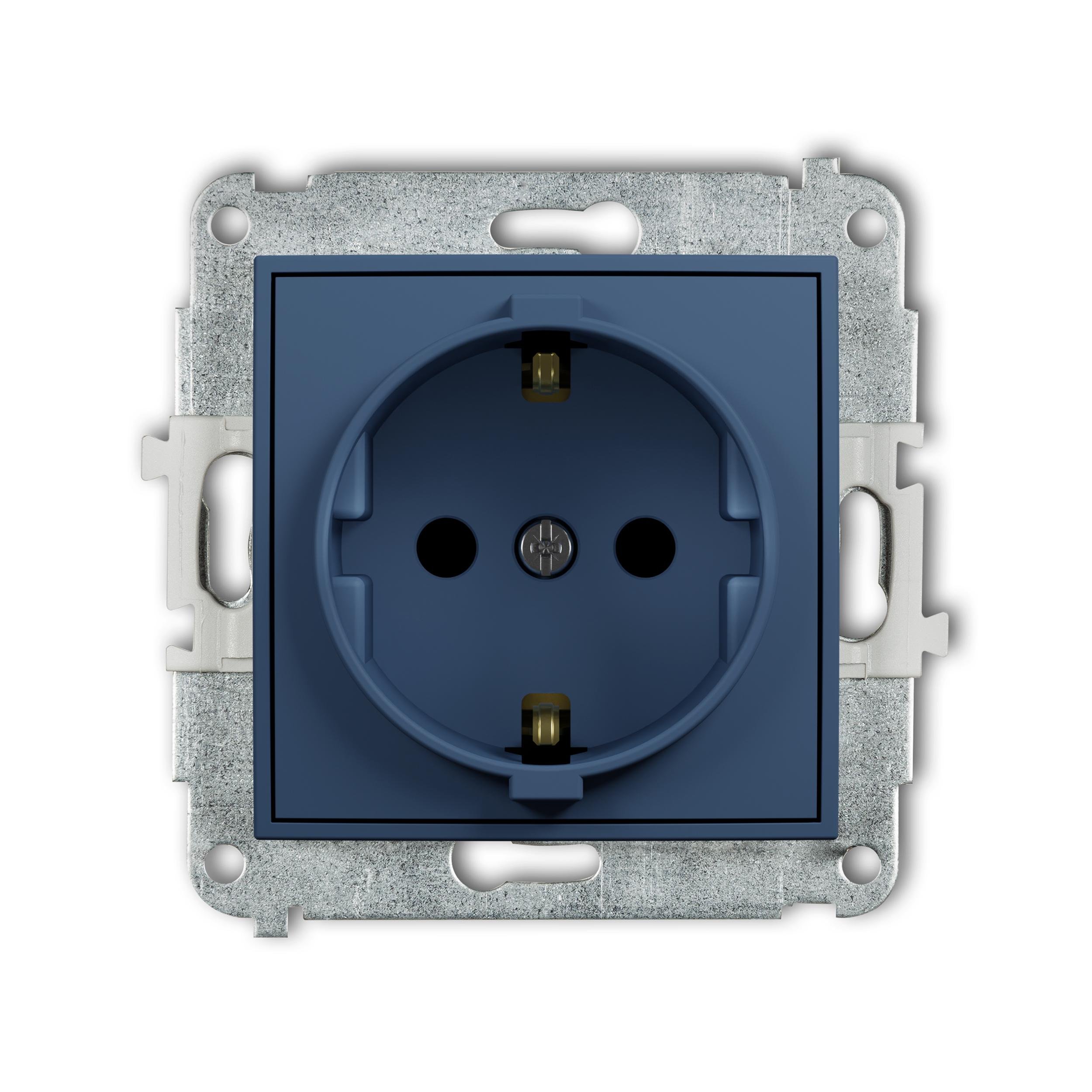 Розетка Karlik Mini с заземлением Schuko и шторками Navy Blue (64MGP-1sp)