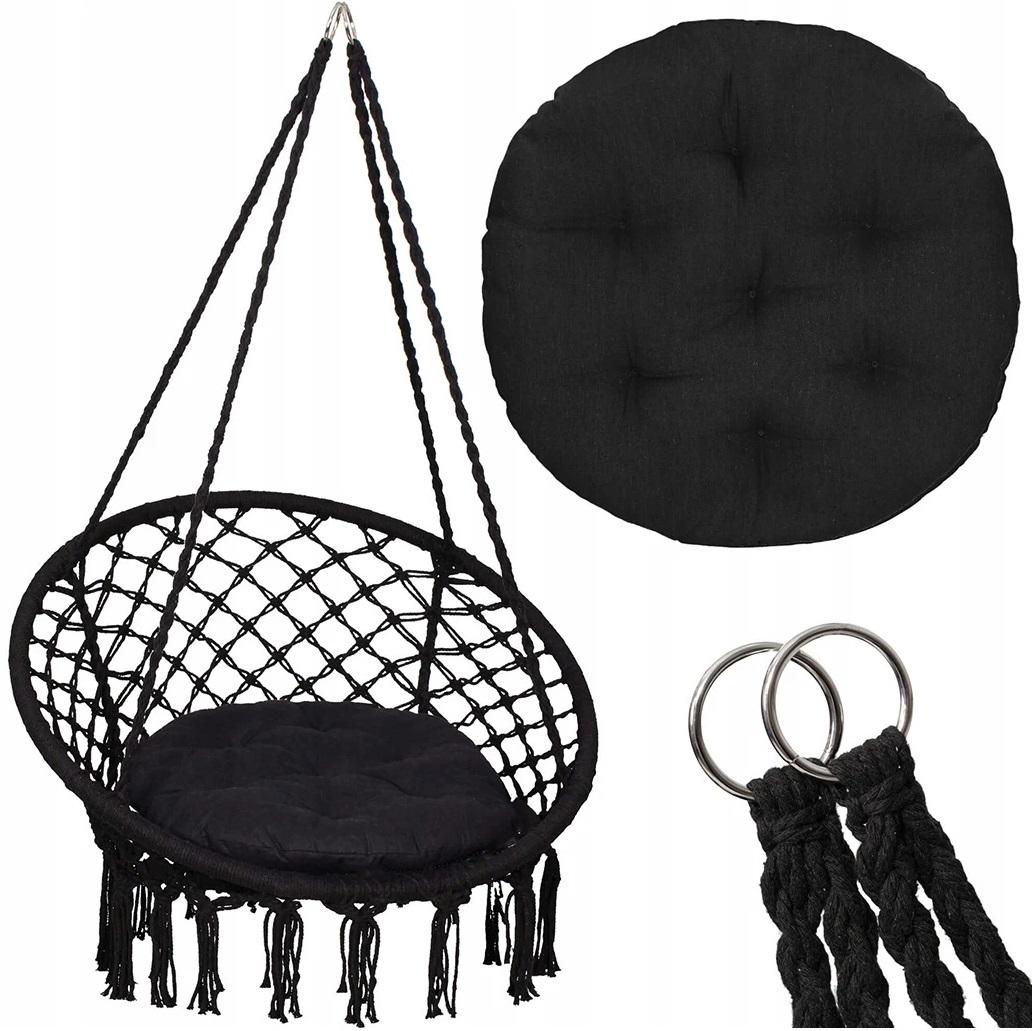 Кресло-гамак подвесное бразильское Bonro B-092-2 120 кг и подушка Черный - фото 2