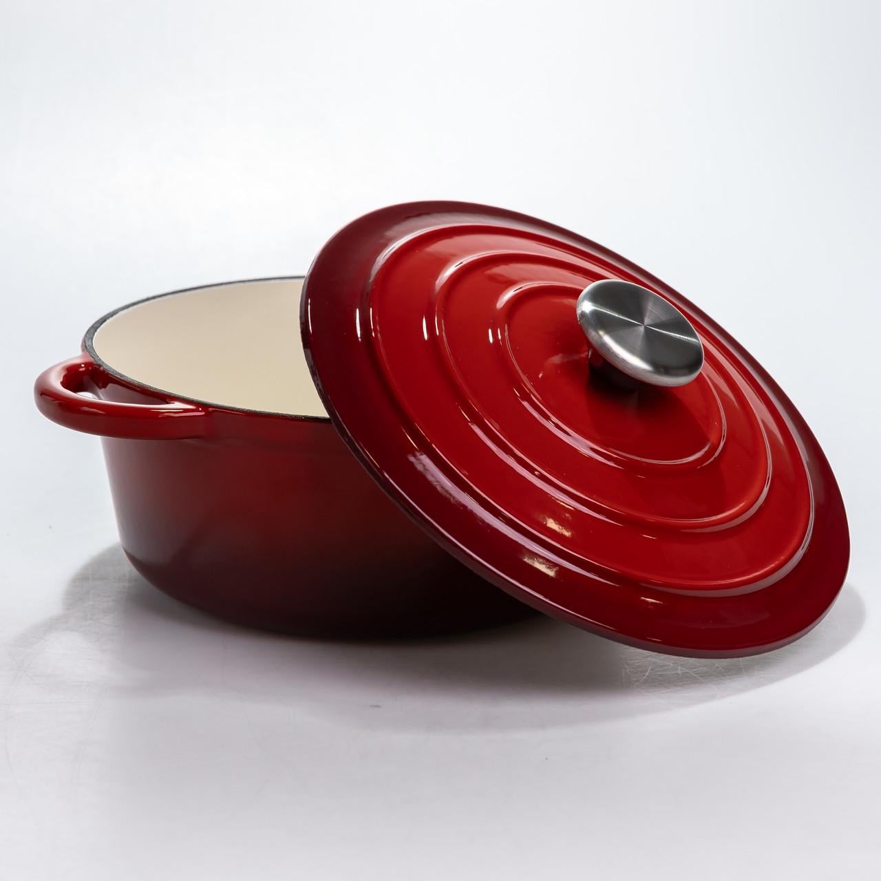 Кастрюля чугунная эмалированная с крышкой для тушения запекания утомления 2,5 л Красный (HP-1-14-RED) Кастрюля чугунная эмалированная с крышкой для тушения запекания утомления 2,5 л Красный (HP-1-14-RED)