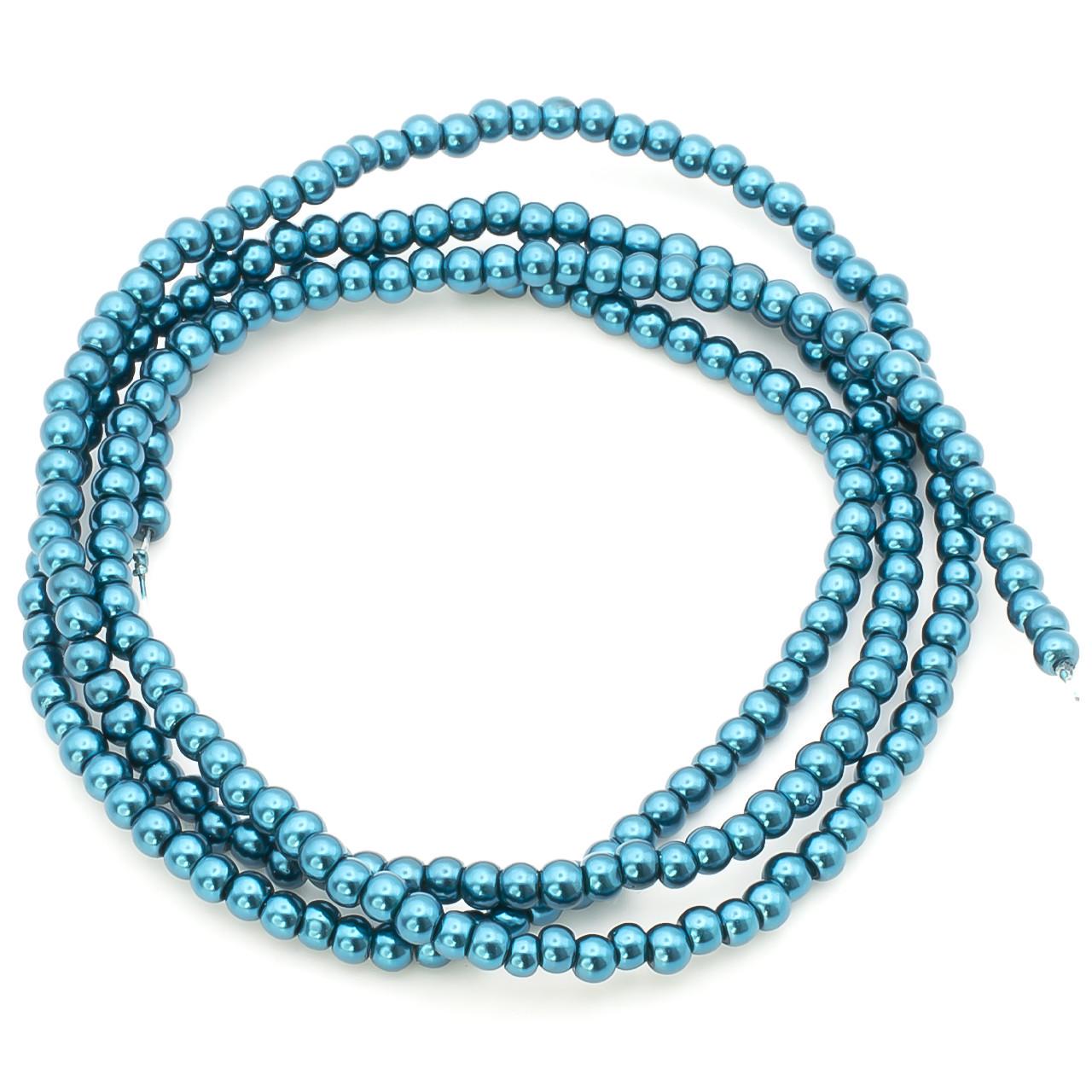 Бусины стеклянные на нитке под жемчуг 4 мм 80 см 209 шт. Синий (БЖ0004ш06)