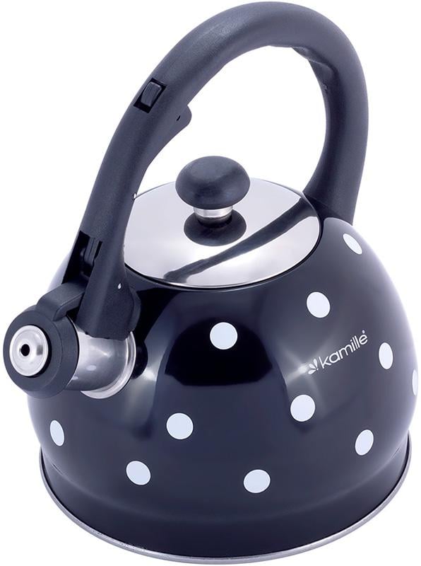 Чайник Kamille Polka Dot Kettle со свистком нержавеющая сталь 2 л Горошек/Черный