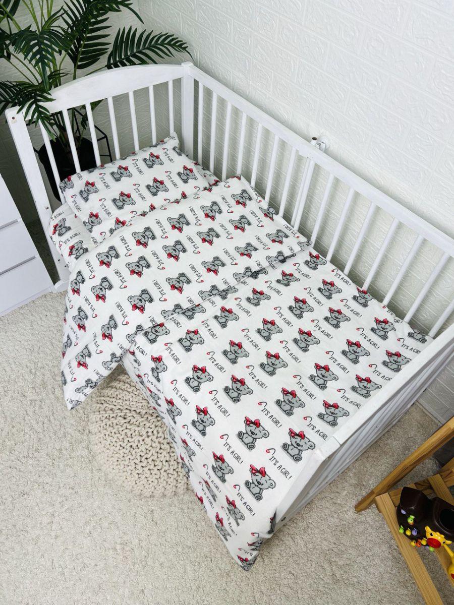 Комплект постельного белья детский байковая теплая сменная в кроватку 3в1 наволочка пододеяльник простыня 100 % хлопок (4456)