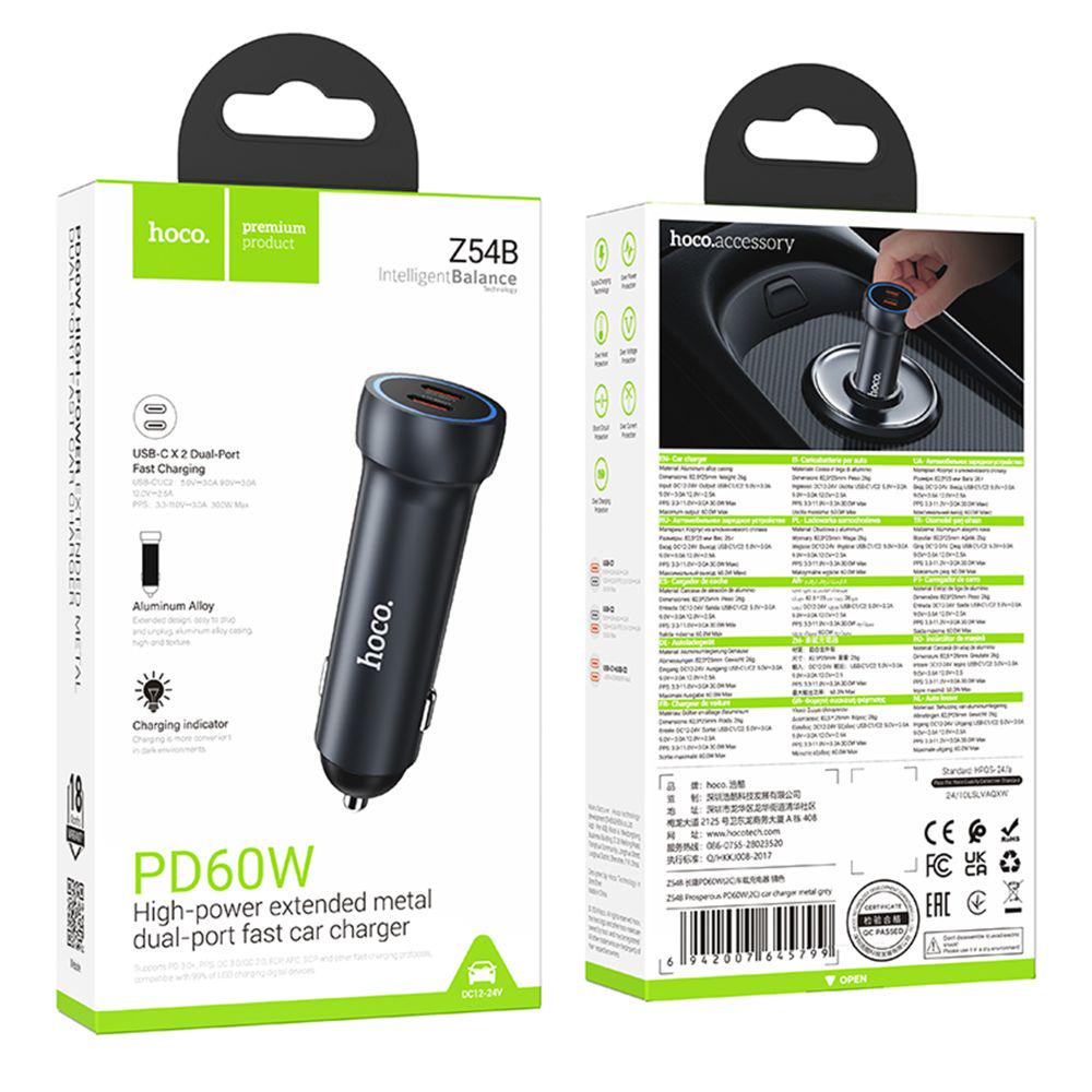 Зарядний пристрій автомобільний Hoco Z54B 2USB-C PD60W/QC3.0 (28111618) - фото 2 Зарядний пристрій автомобільний Hoco Z54B 2USB-C PD60W/QC3.0 (28111618) - фото 2