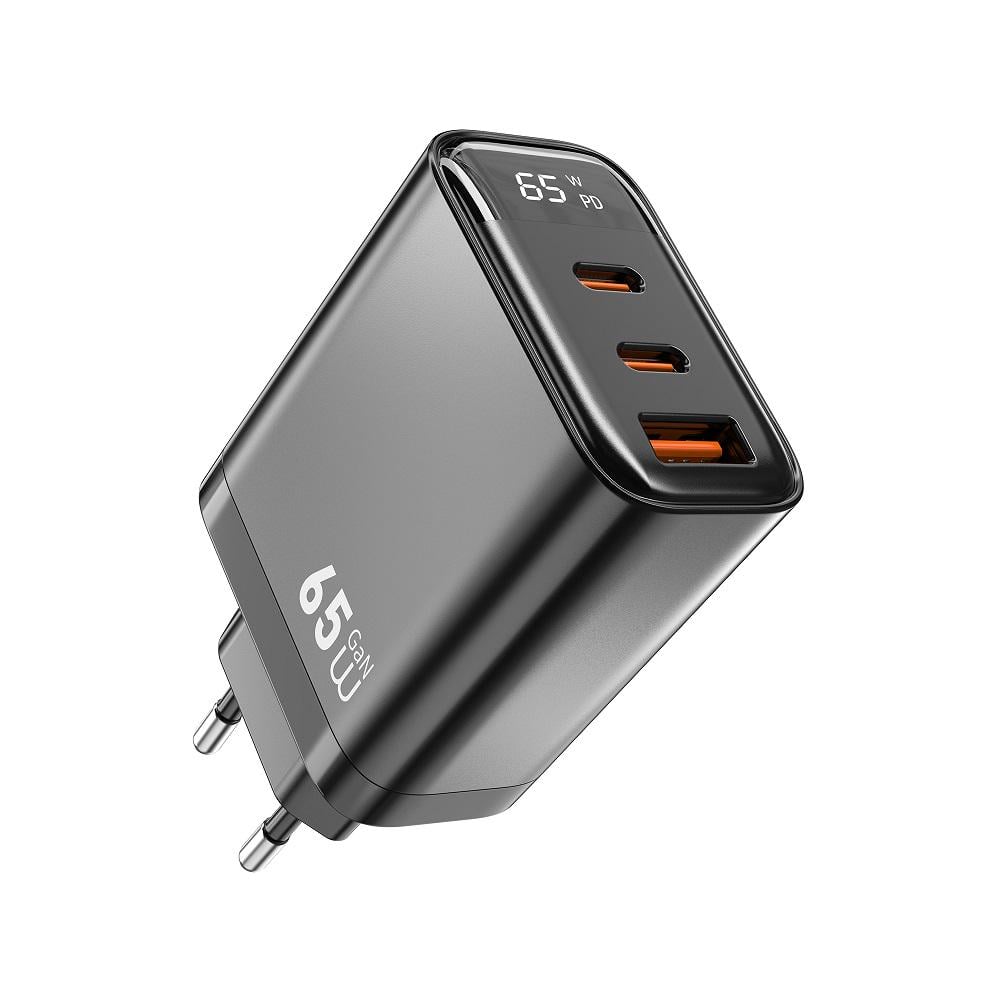 Устройство зарядное WIWU Firefly GaN Fast Charger 2xType-C 1xUSB Wi-G012 3A EU 65W Grey (6977703654134)