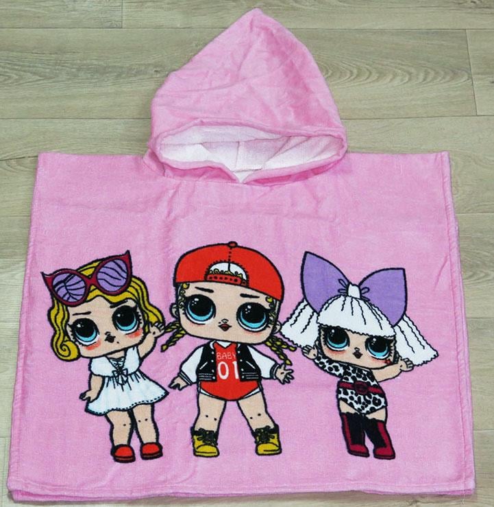 Пончо детское пляжное с капюшоном Куклы Лол