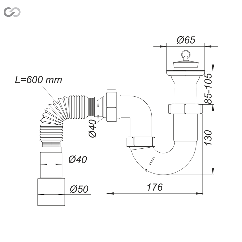 Сифон для кухонной мойки SoloPlast Н0310 с нержавеющей сеткой/пробкой 600 мм (28144397) - фото 3
