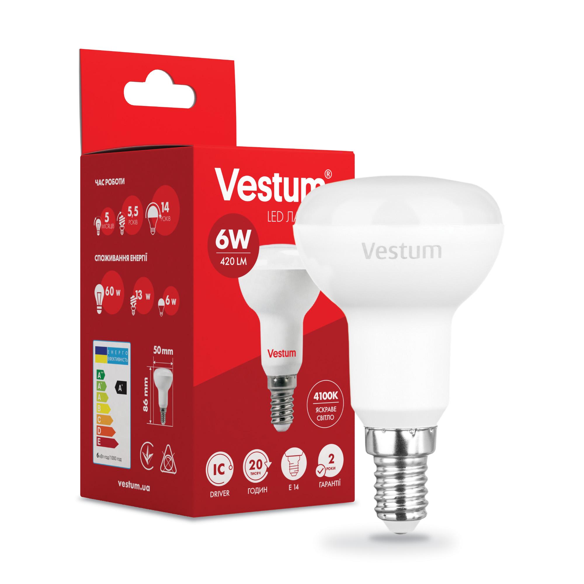 Лампа LED Vestum R50 6 W 4100K 220 V E14