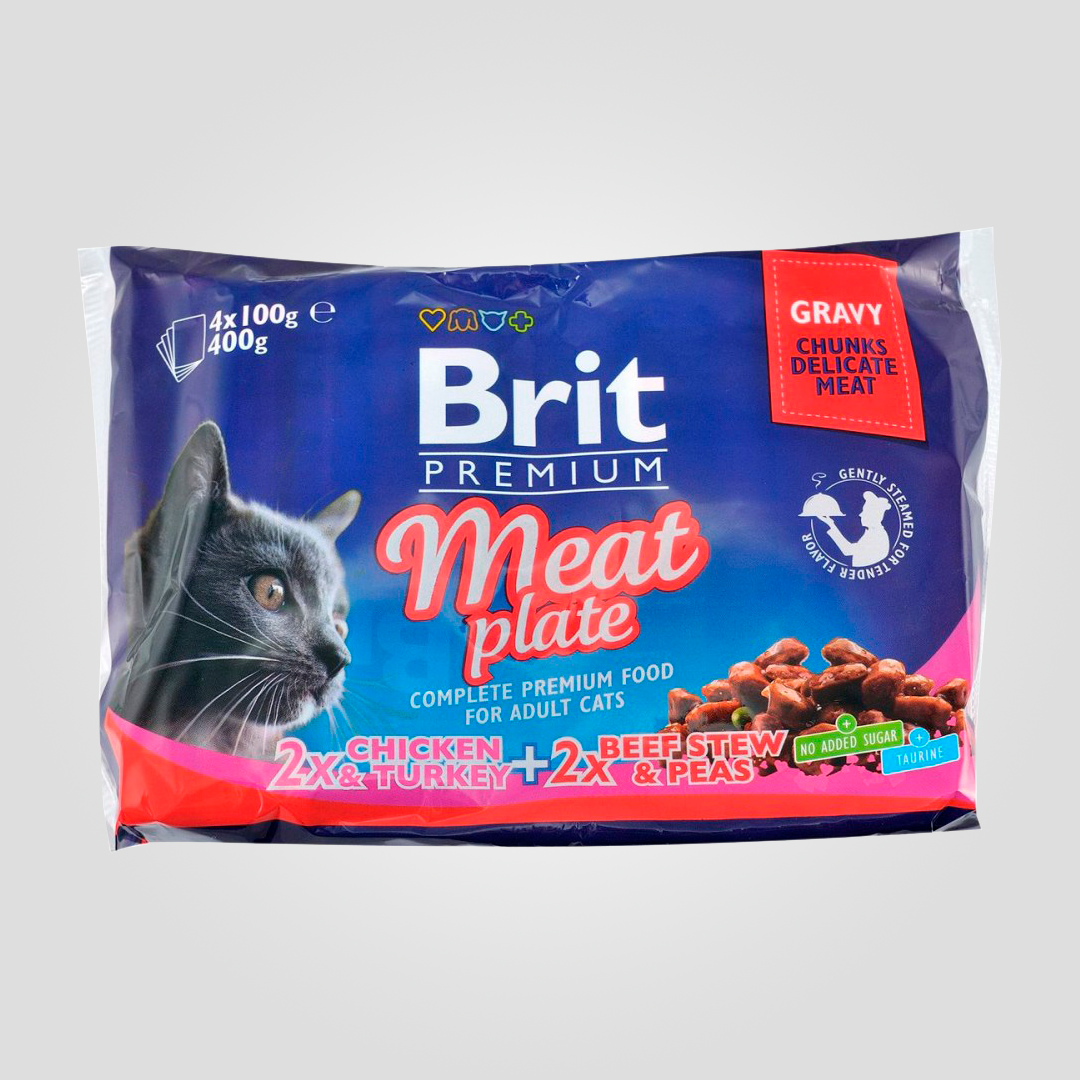 Набор влажных кормов Brit Premium Cat Pouch Мясная тарелка для кошек 4 шт. х 100 г (20504662)