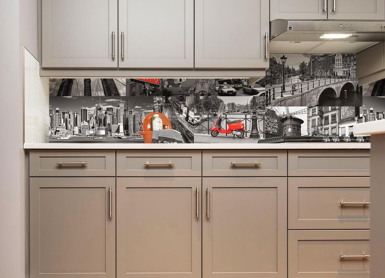 Кухонный фартук Город коллаж из самоклеющейся виниловой пленки 60х250 см Серый Кухонный фартук Город коллаж из самоклеющейся виниловой пленки 60х250 см Серый