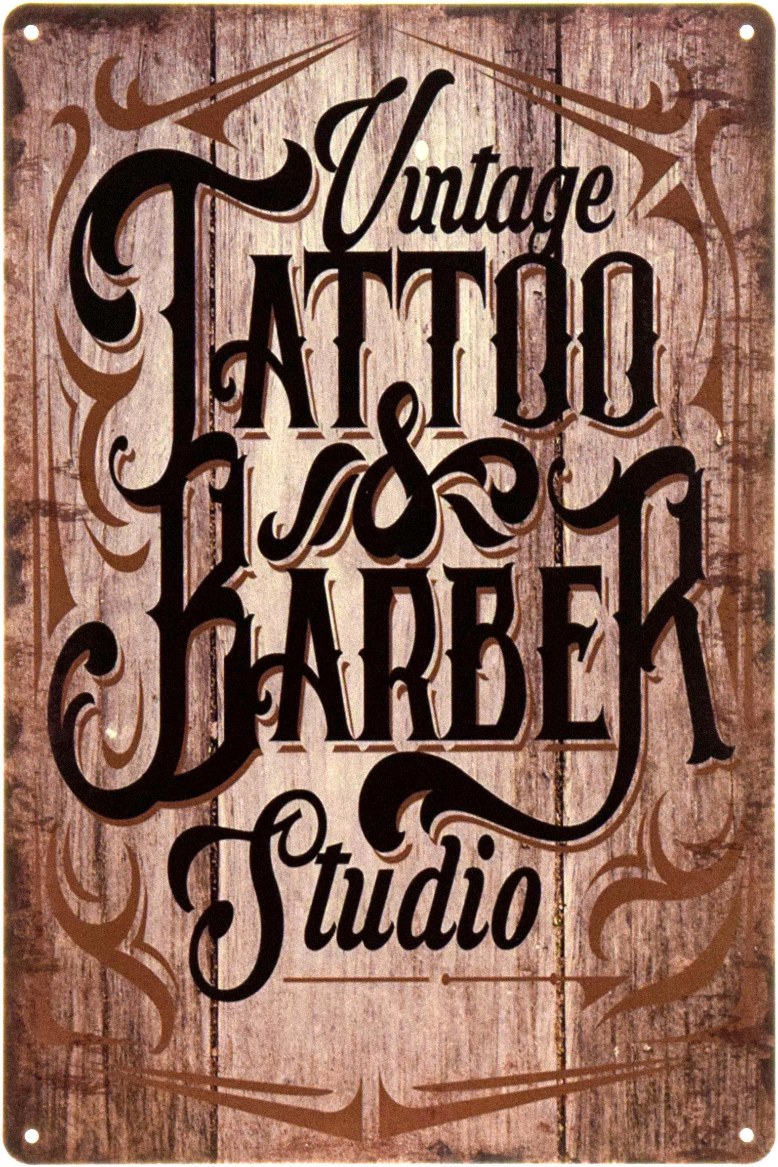 Табличка металева "Barber Shop: Vintage Tattoo&Barber Studio" 20x30 см (ms-104494)