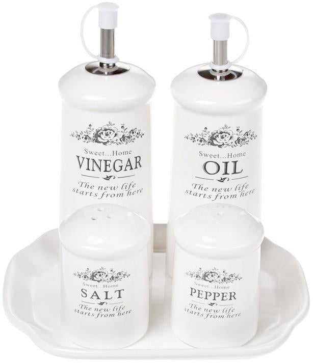 Набір керамічних спецовників Sweet Home масло/оцет і сіль/перець на підставці (BD-875-311)