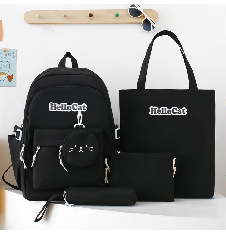 Школьный рюкзак для девочки Hello Cat 5в1 5-11 класс Черный (27668049) - фото 1