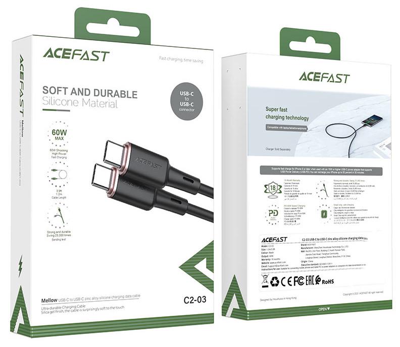 Кабель для зарядки смартфона ACEFAST C2-03 Type-C-Type-C 3 A 1,2 м Черный - фото 4