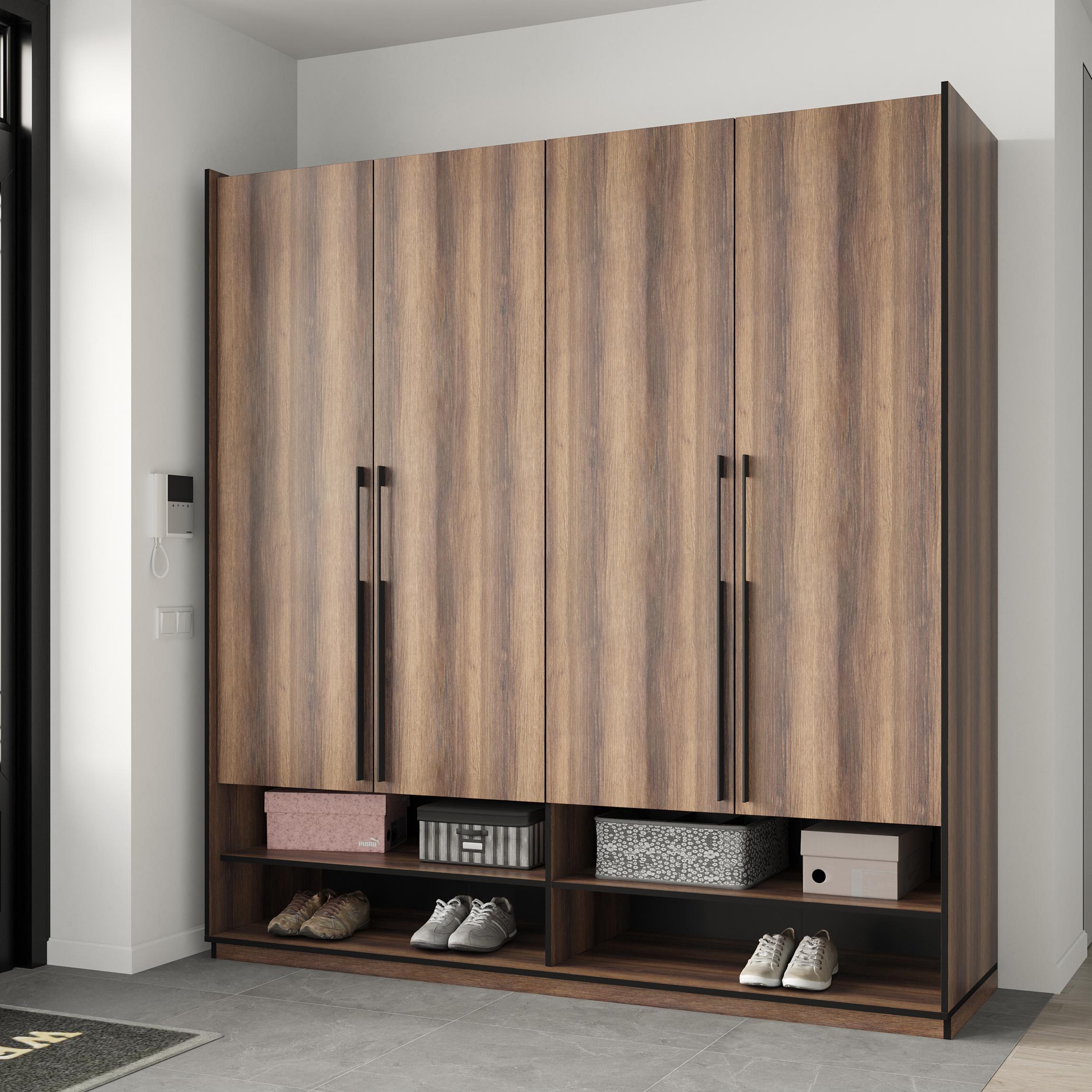 Шкаф в прихожую распашной четырехдверный на 14 полок 1969х2100х570 мм Дуб кверкус (mr-7-kv) - фото 1