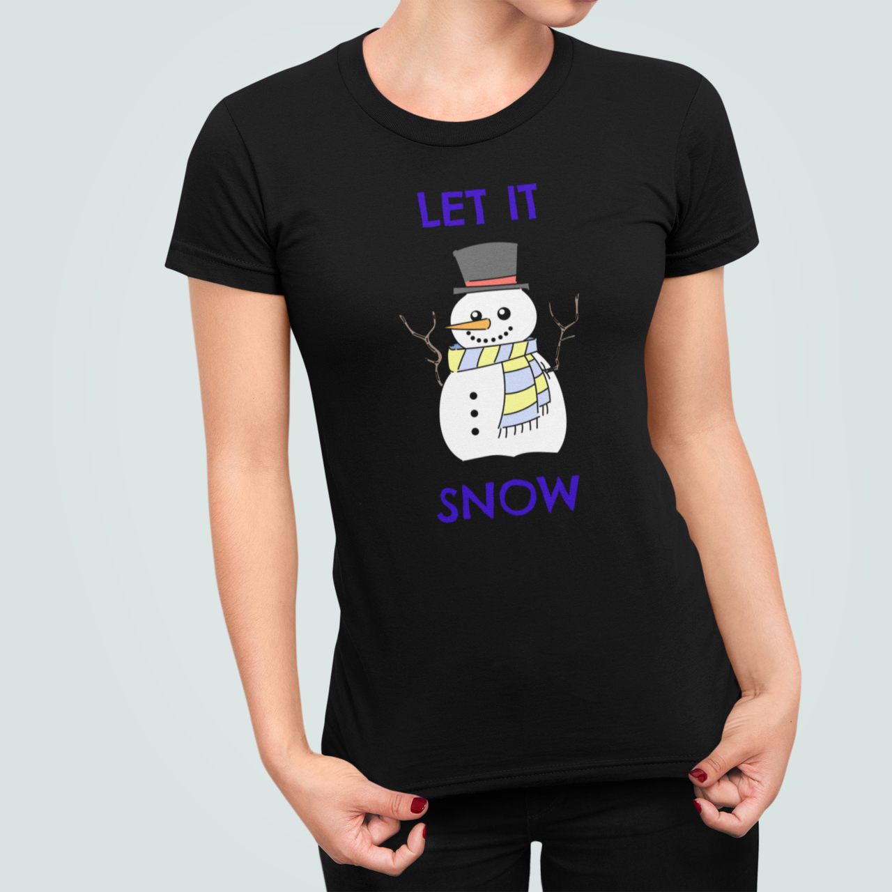 Футболка женская новогодняя Stedman с принтом Let it snow Снеговик M Черный (НГ79.1-2)