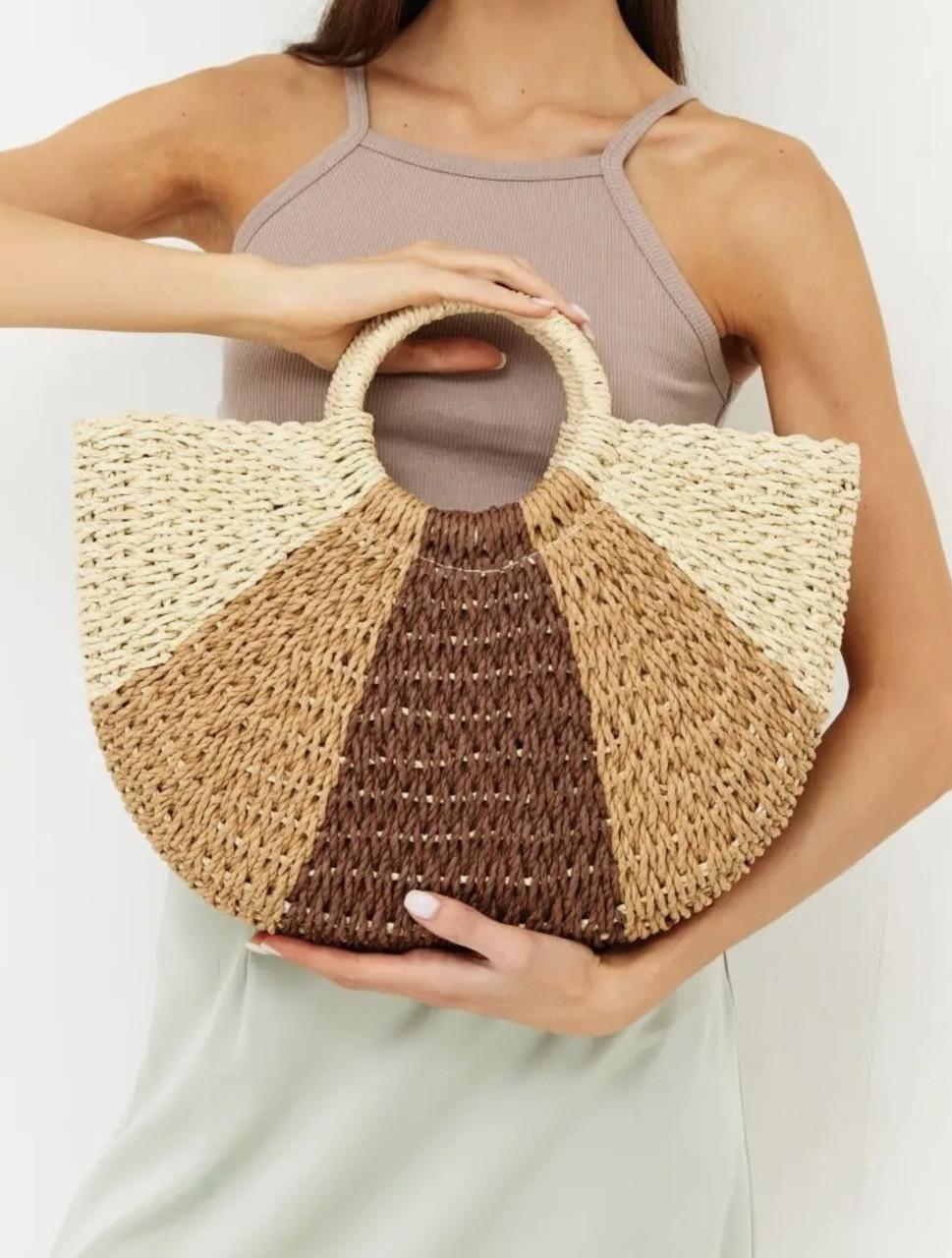 Сумка-корзинка соломенная полукруглая AMAZE с подкладкой и круглыми ручками Разноцветный