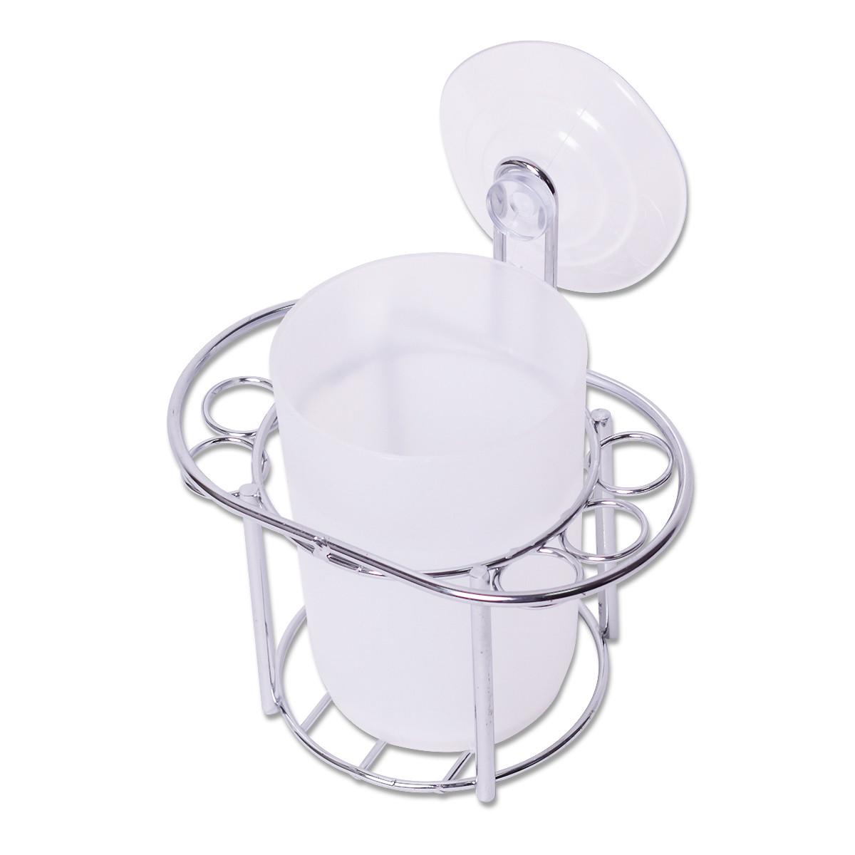 Стакан для зубних щіток на підставці Besser КМ-0136 із пластику та хромованої сталі 13х12х8 см Сталевий/Білий (150-84-0136) Стакан для зубних щіток на підставці Besser КМ-0136 із пластику та хромованої сталі 13х12х8 см Сталевий/Білий (150-84-0136)