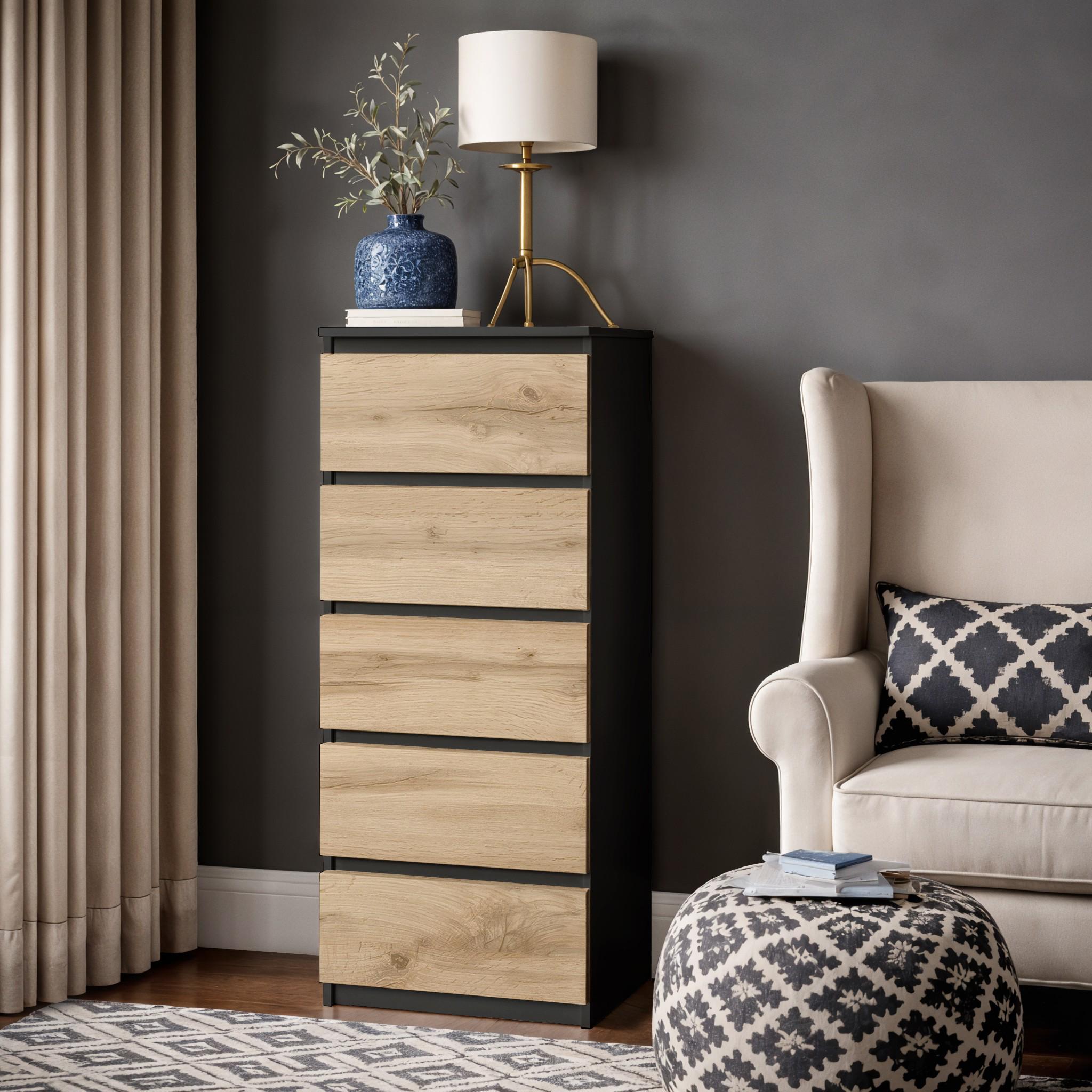 Комод на 5 ящиков без ручек Dakar 400х410х1050 мм Черный/Дуб Аппалачи