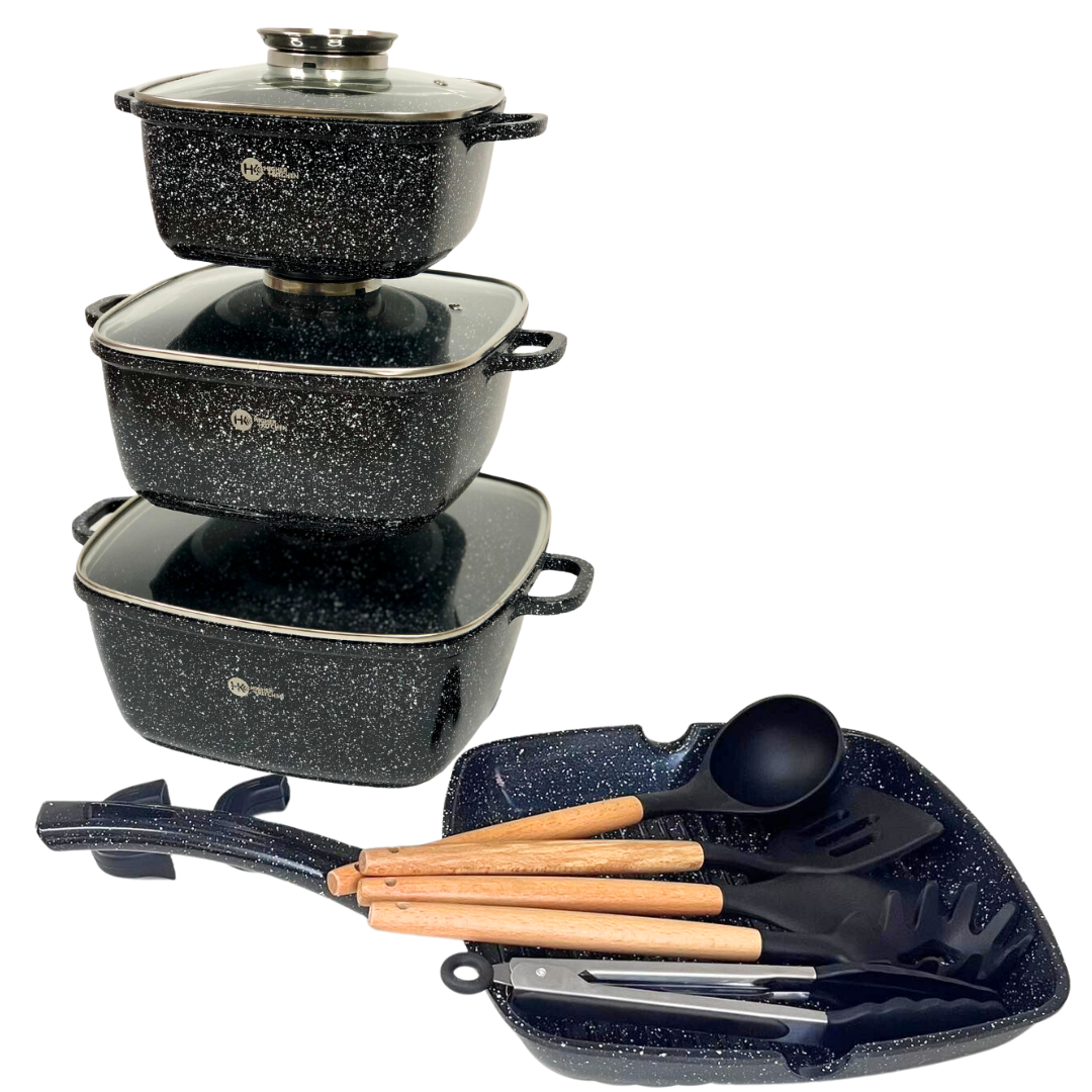 Набір посуду Higher Kitchen HK-317 з гранітним антипригарним покриттям 14 предметів Чорний (2484550316) - фото 4 Набір посуду Higher Kitchen HK-317 з гранітним антипригарним покриттям 14 предметів Чорний (2484550316) - фото 4